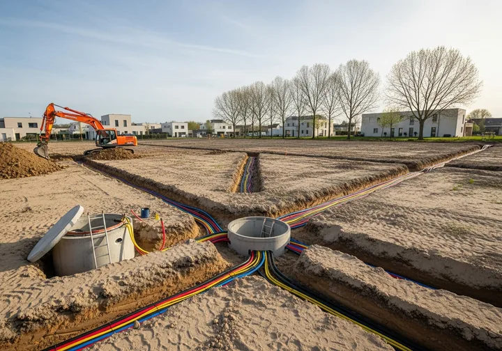 Tranchées de viabilisation VRD d'un terrain à Bron